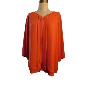 Chico's Size S Small (0)  Orange Vneck 3/4 Sleeve Blouse Top